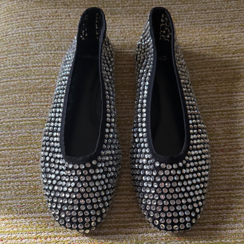 Black Crystal Mesh Ballet Flats - Elegant Women's Shoes